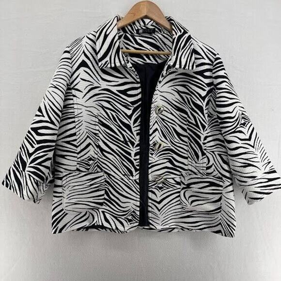 Carole Little Womens Size XL Zebra Print Jacket/ Suit Large Buttons Classy - Picture 1 of 7
